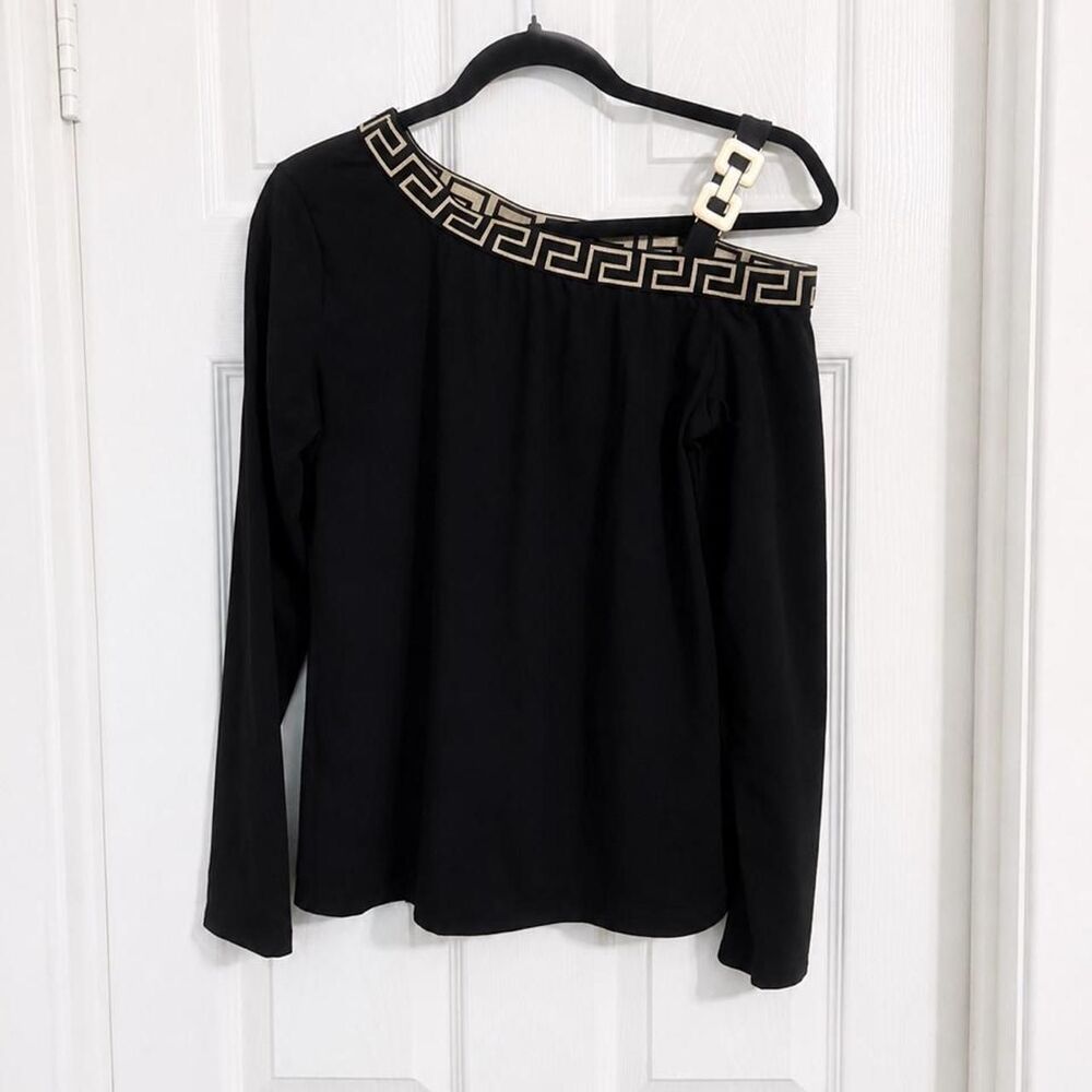 Black One-Shoulder Greek Key Top – Size M